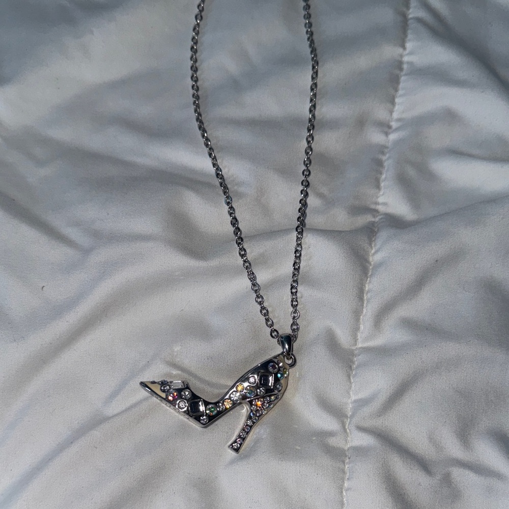 Silver/ Beige Two - sided High Heel Pendant Necklace